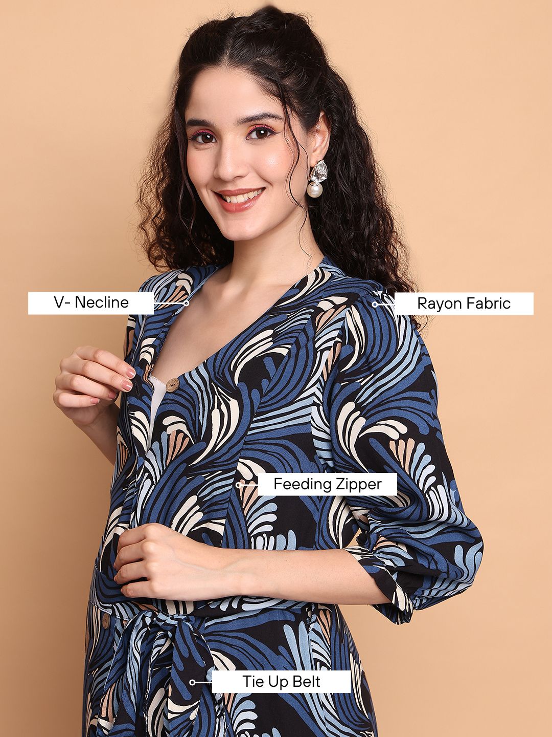 Blue Abstract Rayon Maternity Dress