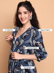 Blue Abstract Rayon Maternity Dress