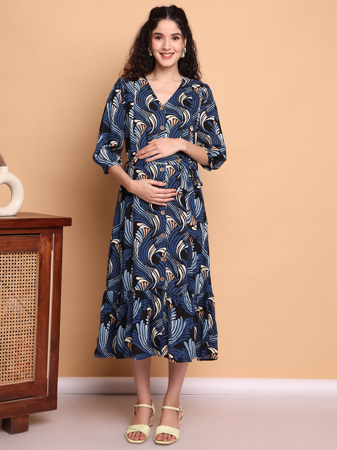 Blue Abstract Rayon Maternity Dress