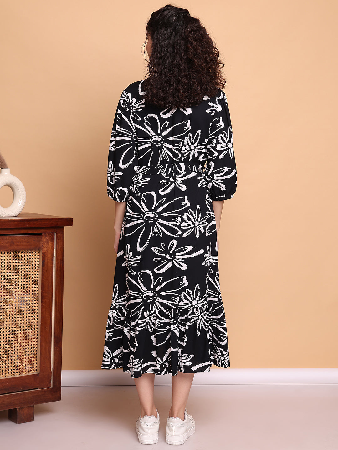 Black Floral Rayon Maternity Dress