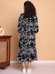 Black Floral Rayon Maternity Dress