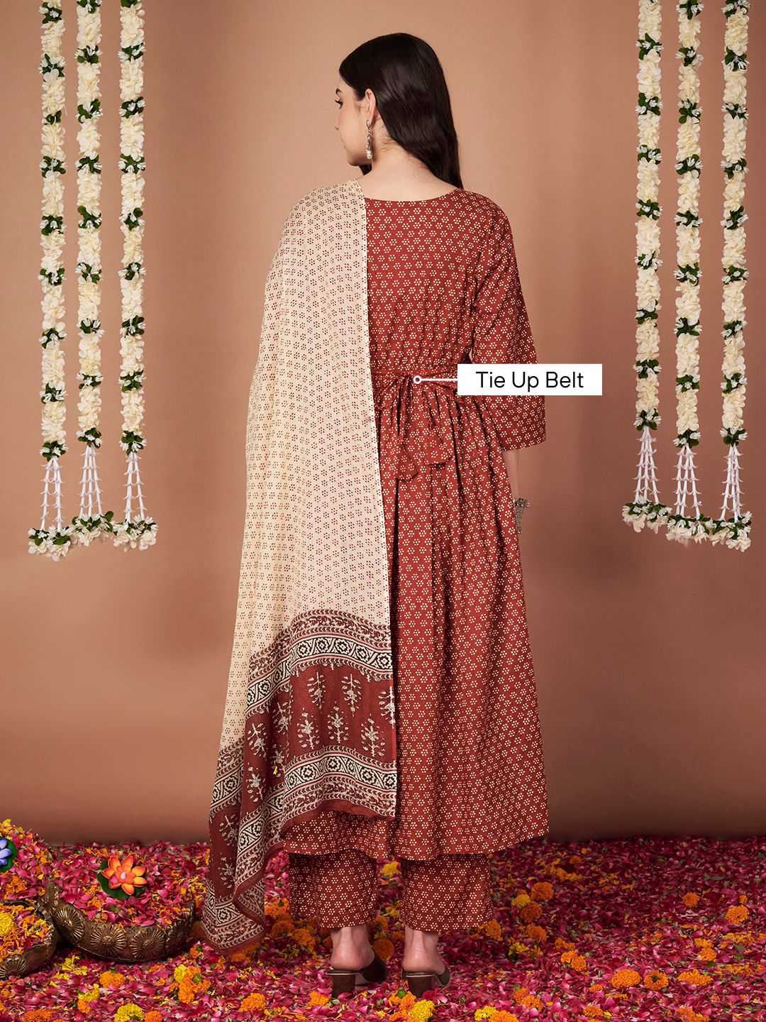 Rust Floral Cotton Maternity Kurta with Trouser and Dupatta