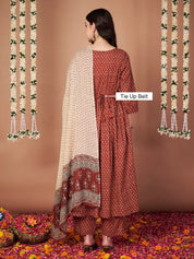 Rust Floral Cotton Maternity Kurta with Trouser and Dupatta