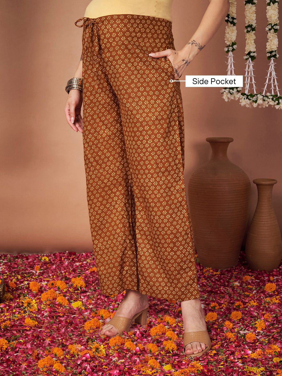 Mustard Floral Cotton Maternity Kurta with Trouser and Dupatta
