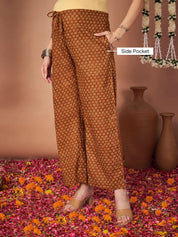 Mustard Floral Cotton Maternity Kurta with Trouser and Dupatta