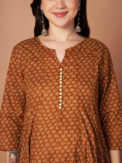 Mustard Floral Cotton Maternity Kurta with Trouser and Dupatta