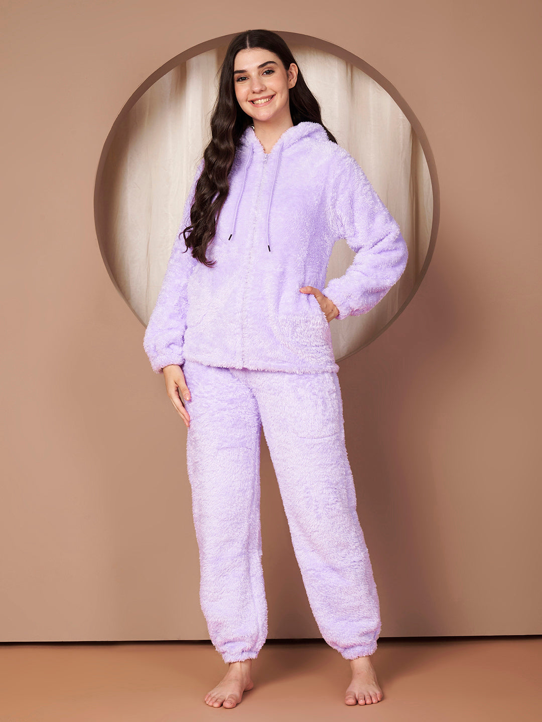 Lilac Faux Fur Winter Night Suit – Secret Wish - Main Image