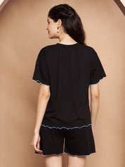 Black Solid Hosiery Night Suit