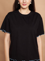 Black Solid Hosiery Night Suit