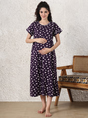 Violet Heart Print Hosiery Maternity Nighty