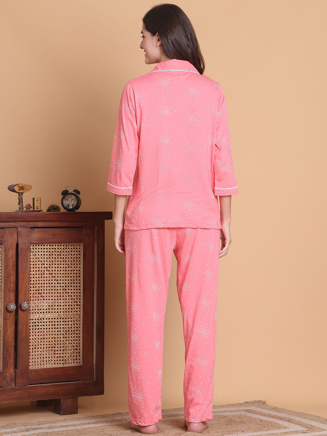 Secret Wish Pink Printed Hosiery Night Suit