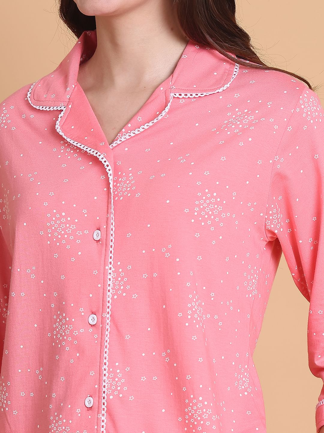 Secret Wish Pink Printed Hosiery Night Suit