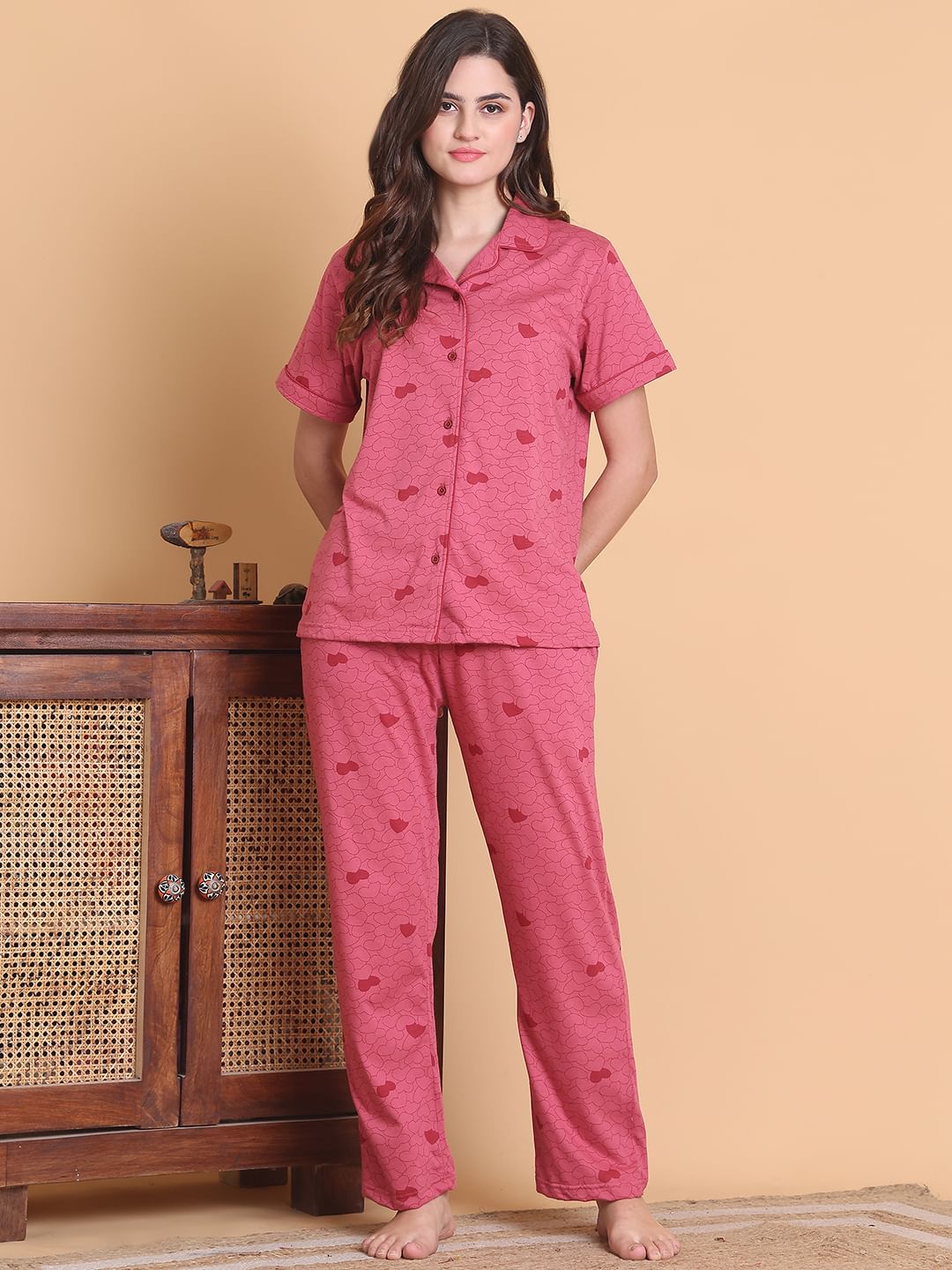 Secret Wish Pink Heart Hosiery Night Suit