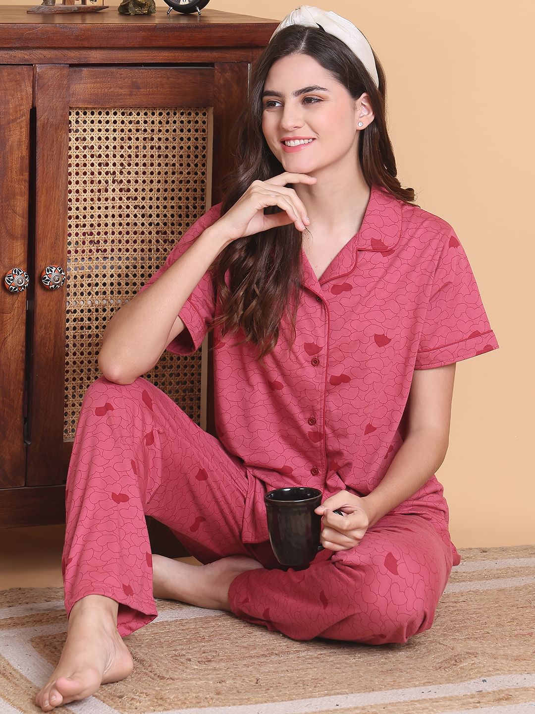 Secret Wish Pink Heart Hosiery Night Suit