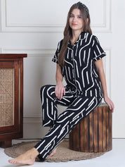 Secret Wish Black Abstract Hosiery Night Suit