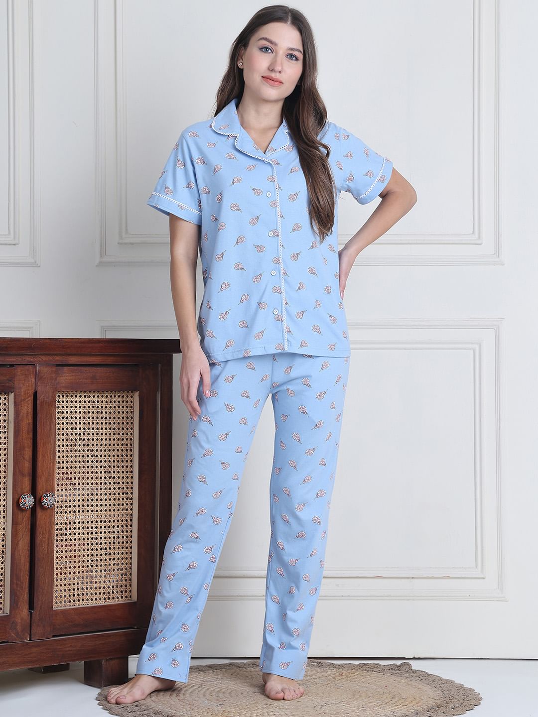 Secret Wish Sky Blue Candy Hosiery Night Suit