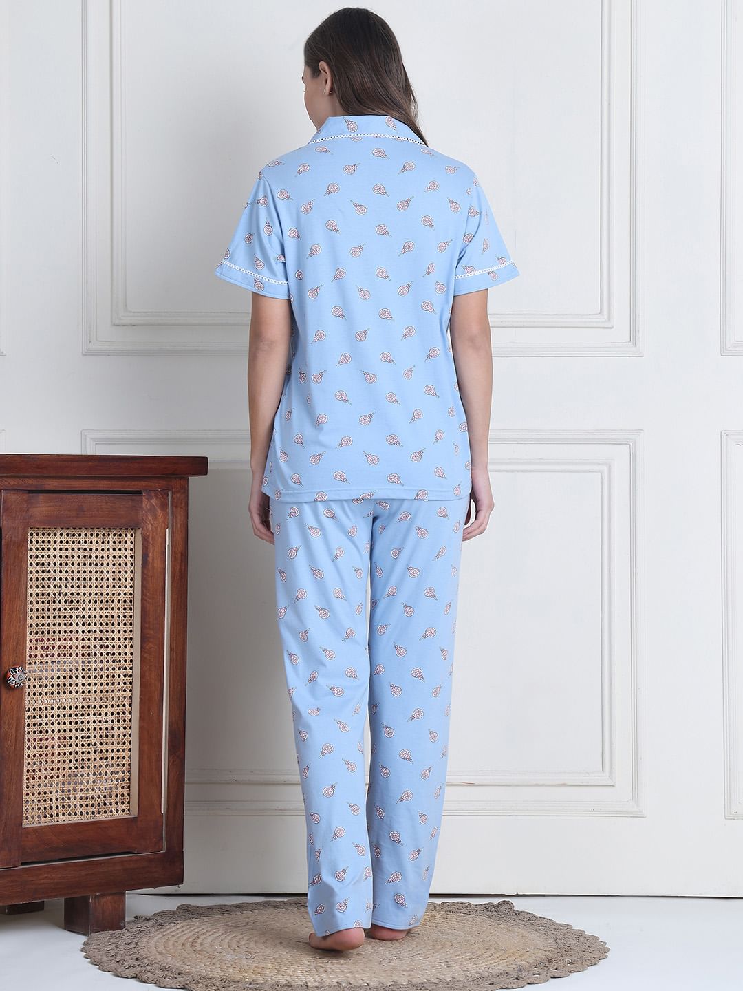 Secret Wish Sky Blue Candy Hosiery Night Suit