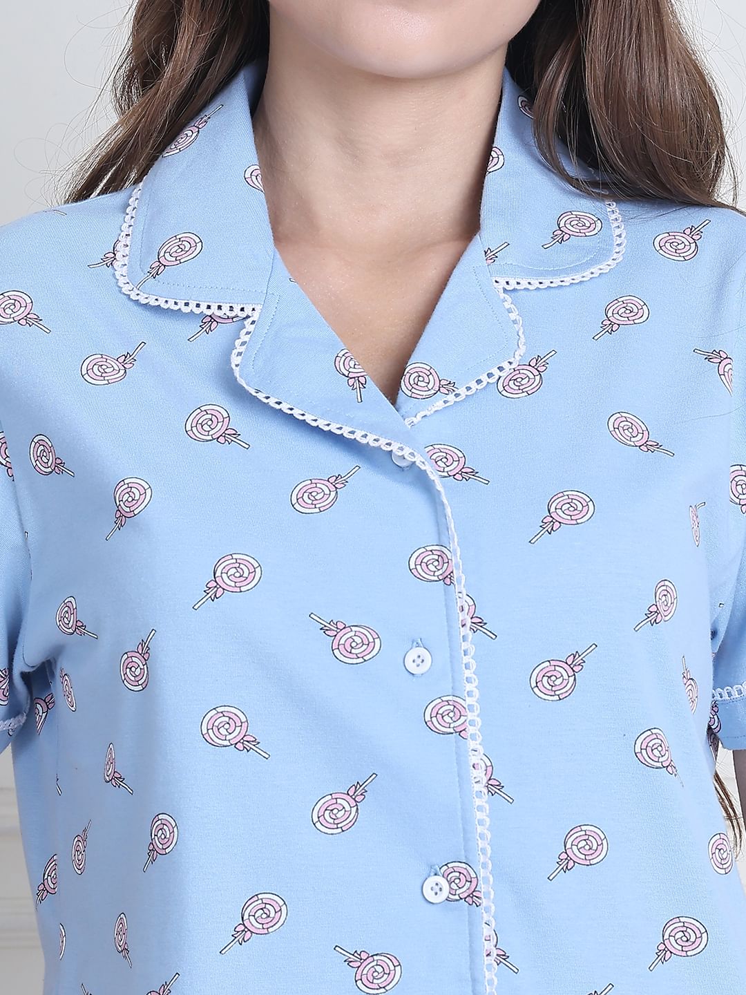 Secret Wish Sky Blue Candy Hosiery Night Suit