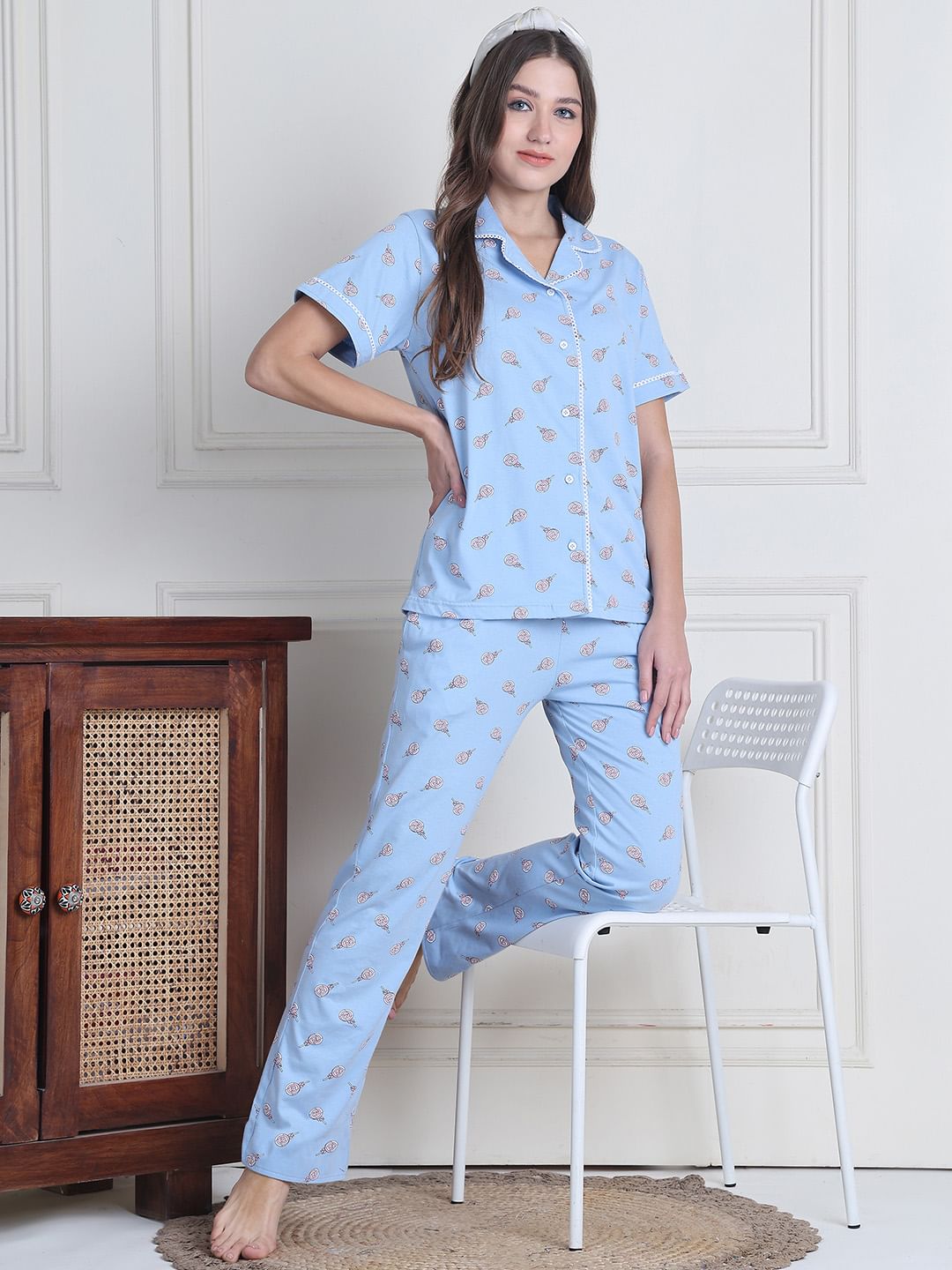 Secret Wish Sky Blue Candy Hosiery Night Suit