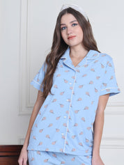 Secret Wish Sky Blue Candy Hosiery Night Suit