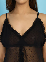 Georgette Black Babydoll with G-String