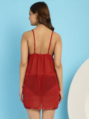 Georgette Maroon Babydoll with G-String