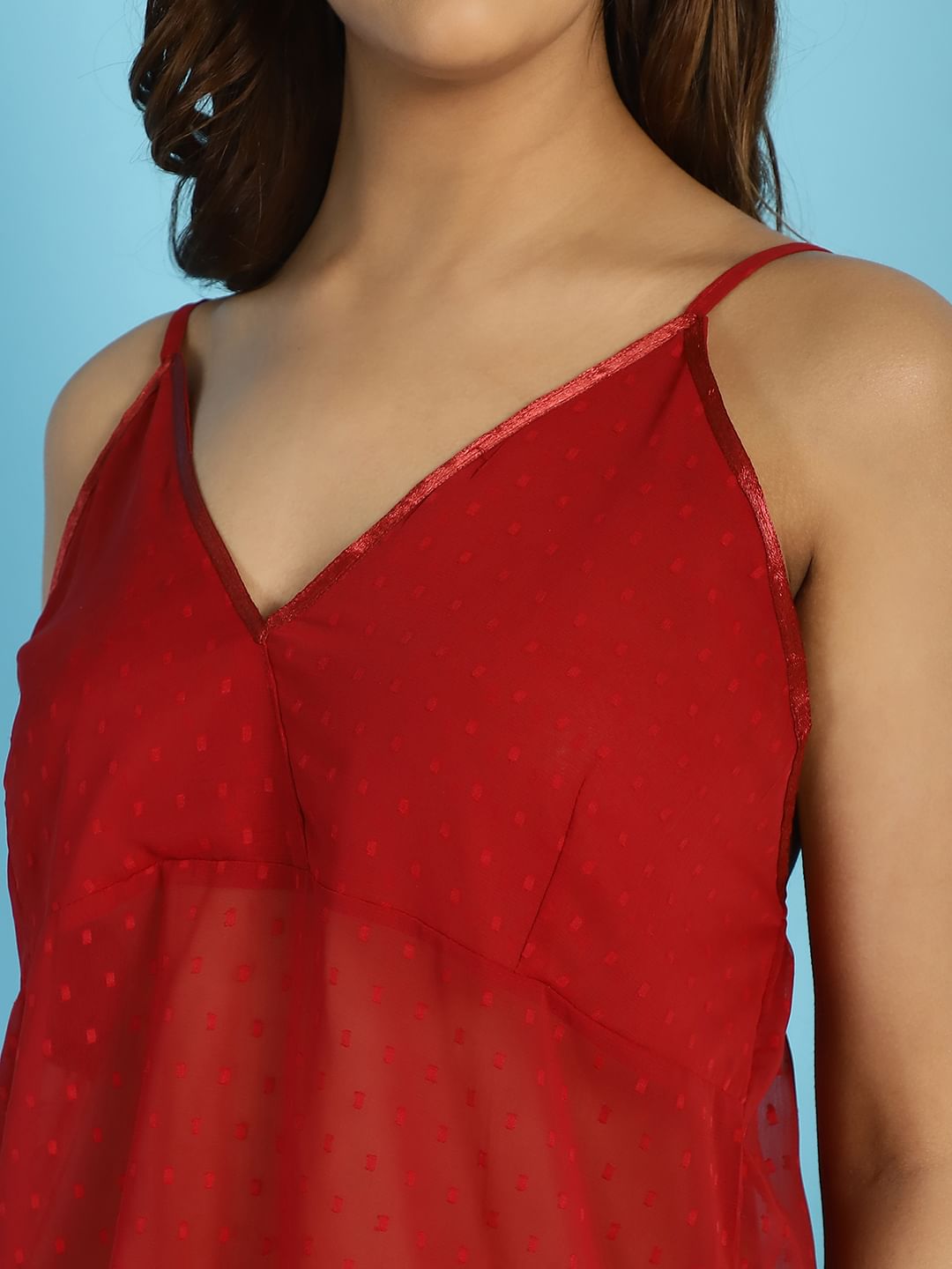 Georgette Maroon Babydoll with G-String