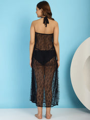 Black Halter Neck Lace Baby Doll With G-String