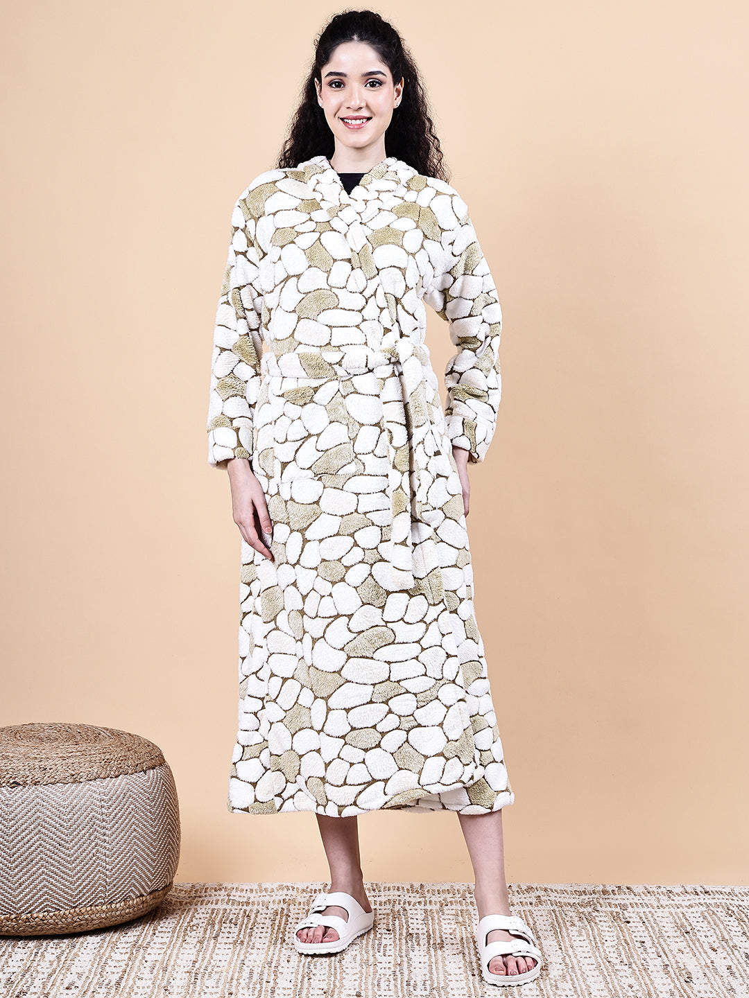 Buy Olive Green Abstract Fur Winter Robe Online at Secret Wish