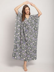 Green Floral Printed Kaftan Nightdress