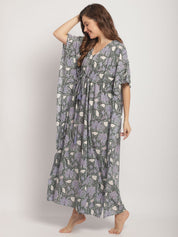Green Floral Printed Kaftan Nightdress