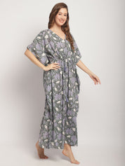 Green Floral Printed Kaftan Nightdress