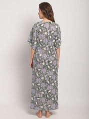 Green Floral Printed Kaftan Nightdress