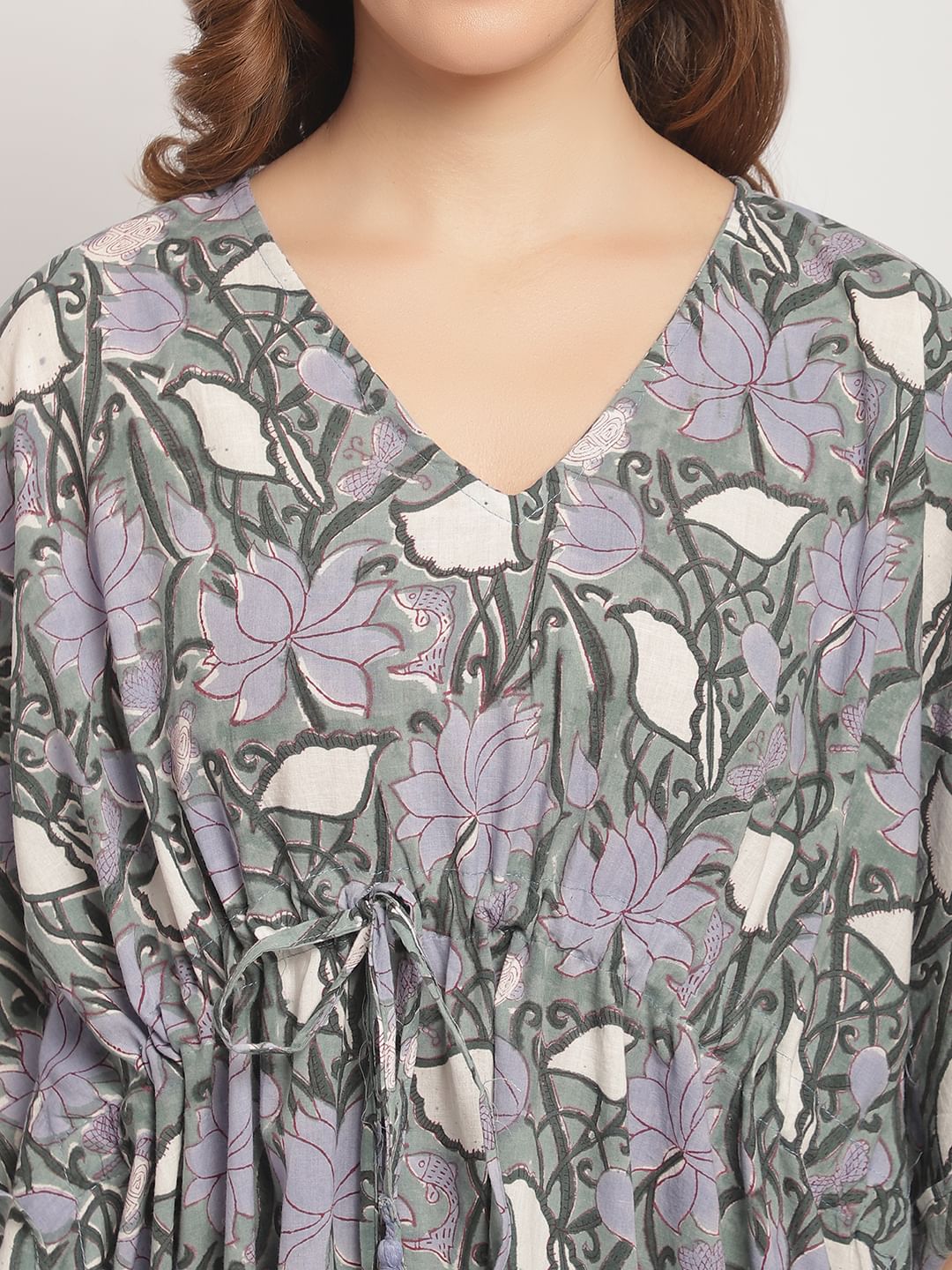 Green Floral Printed Kaftan Nightdress