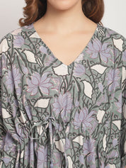 Green Floral Printed Kaftan Nightdress