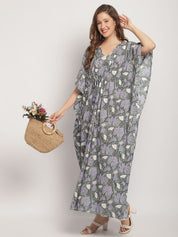 Green Floral Printed Kaftan Nightdress