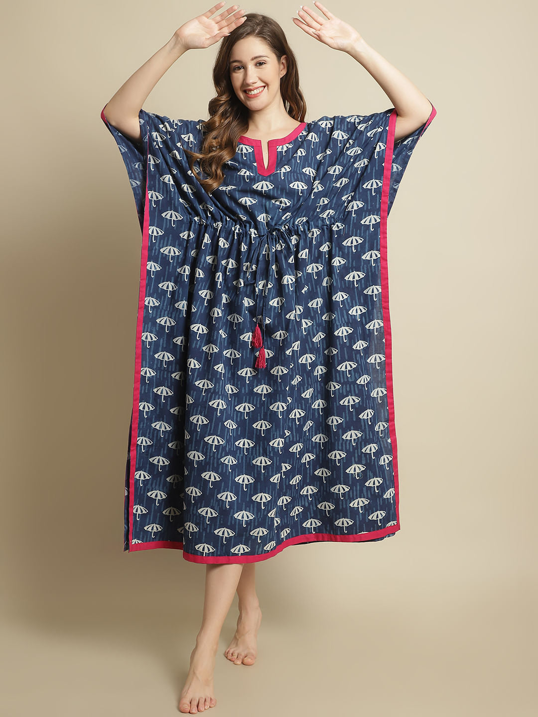 Indigo Dabu Print Kaftan Nighty