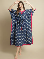 Indigo Dabu Print Kaftan Nighty