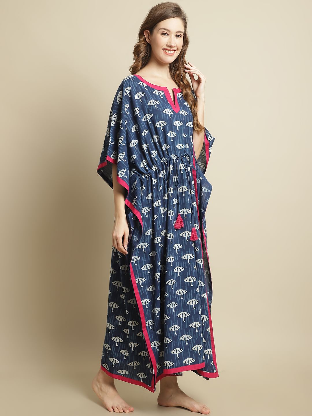 Indigo Dabu Print Kaftan Nighty