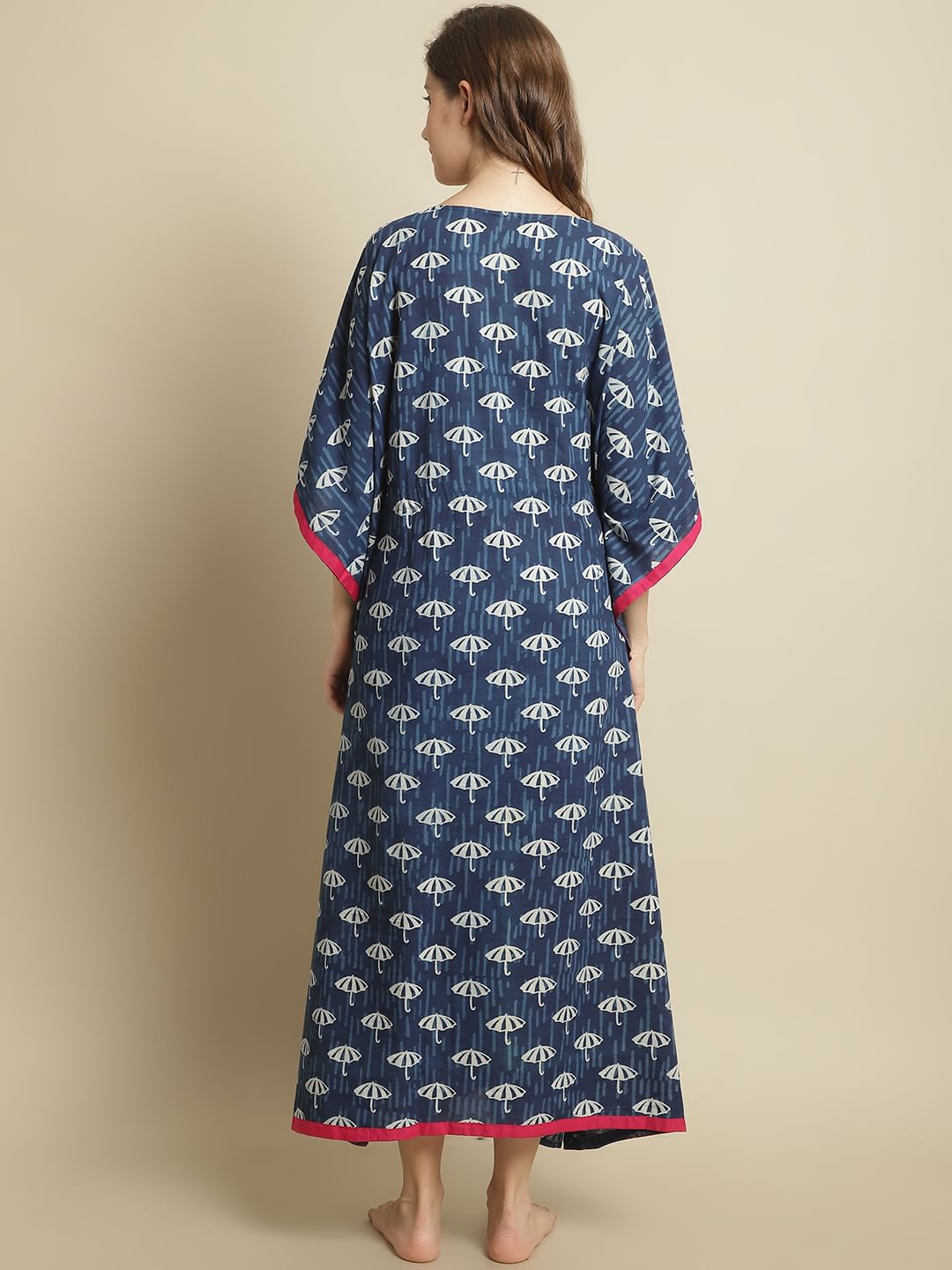 Indigo Dabu Print Kaftan Nighty
