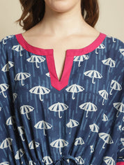 Indigo Dabu Print Kaftan Nighty