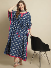 Indigo Dabu Print Kaftan Nighty