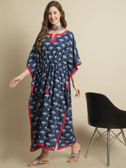 Indigo Dabu Print Kaftan Nighty