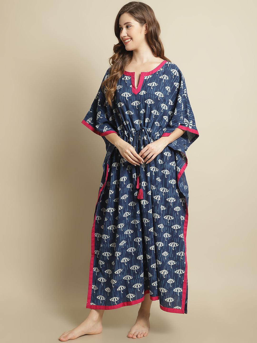 Indigo Dabu Print Kaftan Nighty
