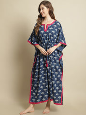 Indigo Dabu Print Kaftan Nighty