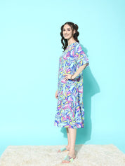 Blue Floral Printed Midi Dress