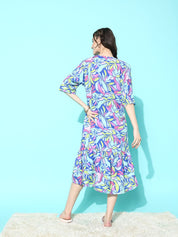 Blue Floral Printed Midi Dress