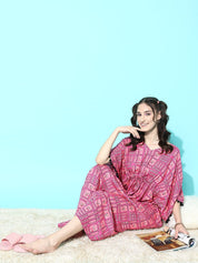 Pink Abstract Printed Kaftan Dress