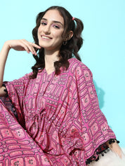 Pink Abstract Printed Kaftan Dress