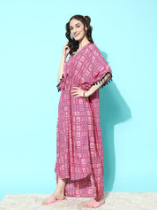 Pink Abstract Printed Kaftan Dress